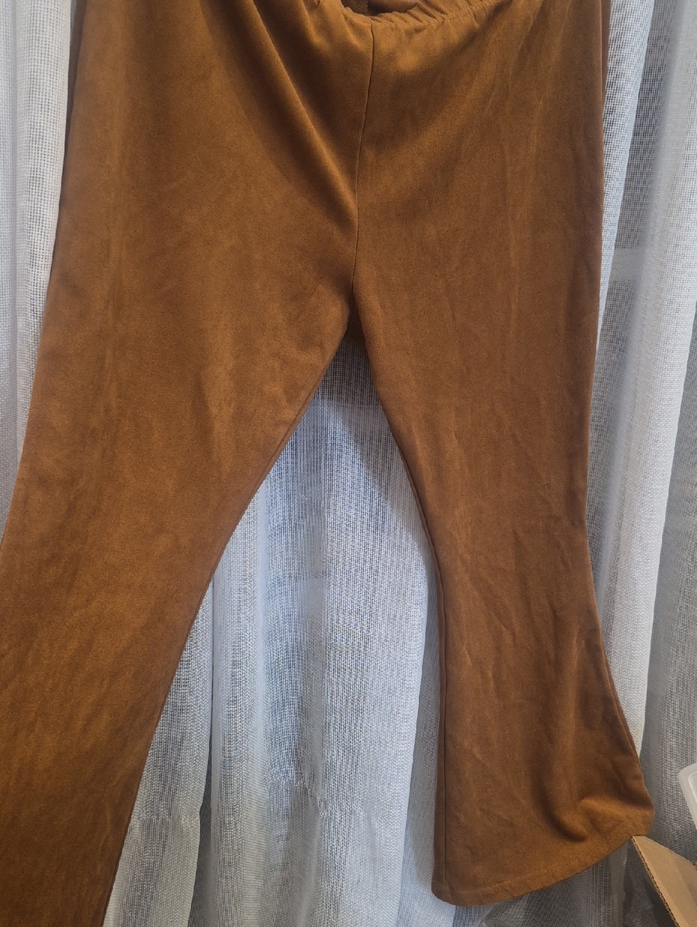 Women’s Boot Cut Flare Pants - Camel Brown Strech Suede